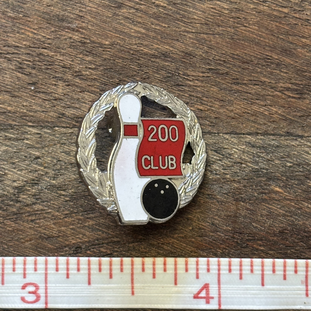 Faux Enamel Bowling 200 Club Wreath Brooch Silver Tone
